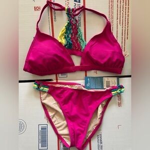 Penti Fuchsia Bikini Set macramé details size 8